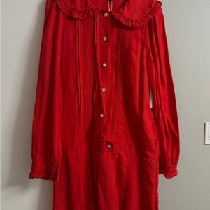 NWT Sister Jane Red Ruffle Mini Dress with Jewel Buttons